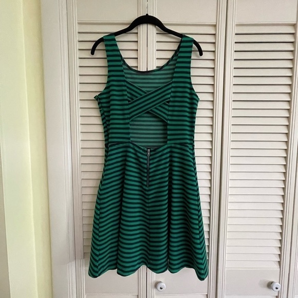 AMERICAN EAGLE, GREEN & BLUE STRIPE DRESS, SIZE 12. - Picture 3 of 6